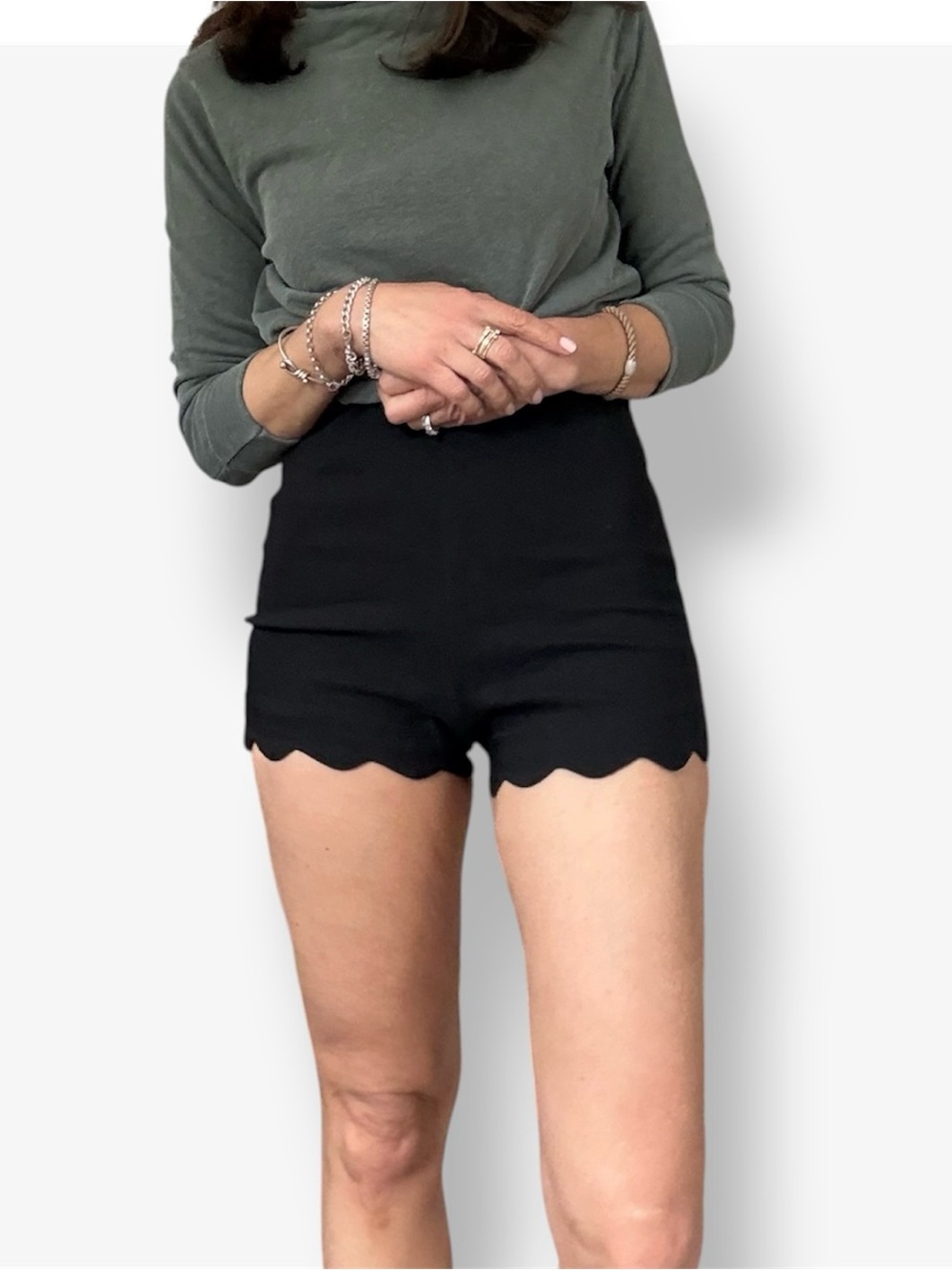 Retro Vintage High waisted Stretch Scalloped Edge Shorts